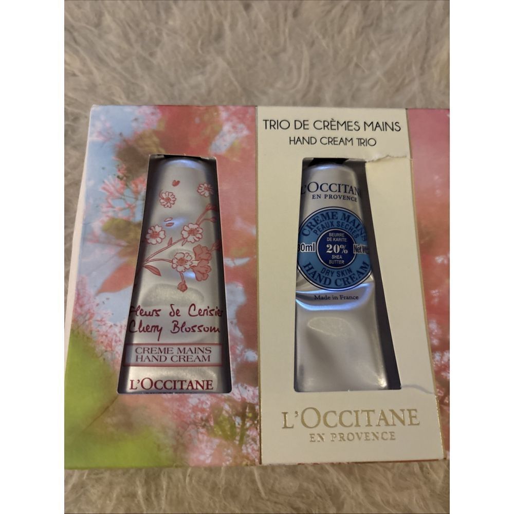 NEW L’Occitane Trio of Cremes Mains Hand Cream Gift Set Cherry Almond 1oz - Picture 2 of 6